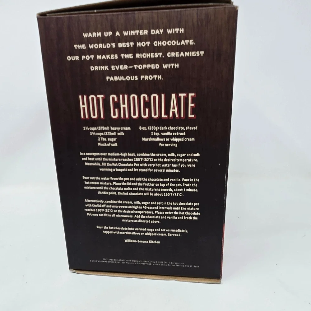 Williams Sonoma Froth and Pour Hot Chocolate Pot Red White 32oz‎ Ceramic Whisk